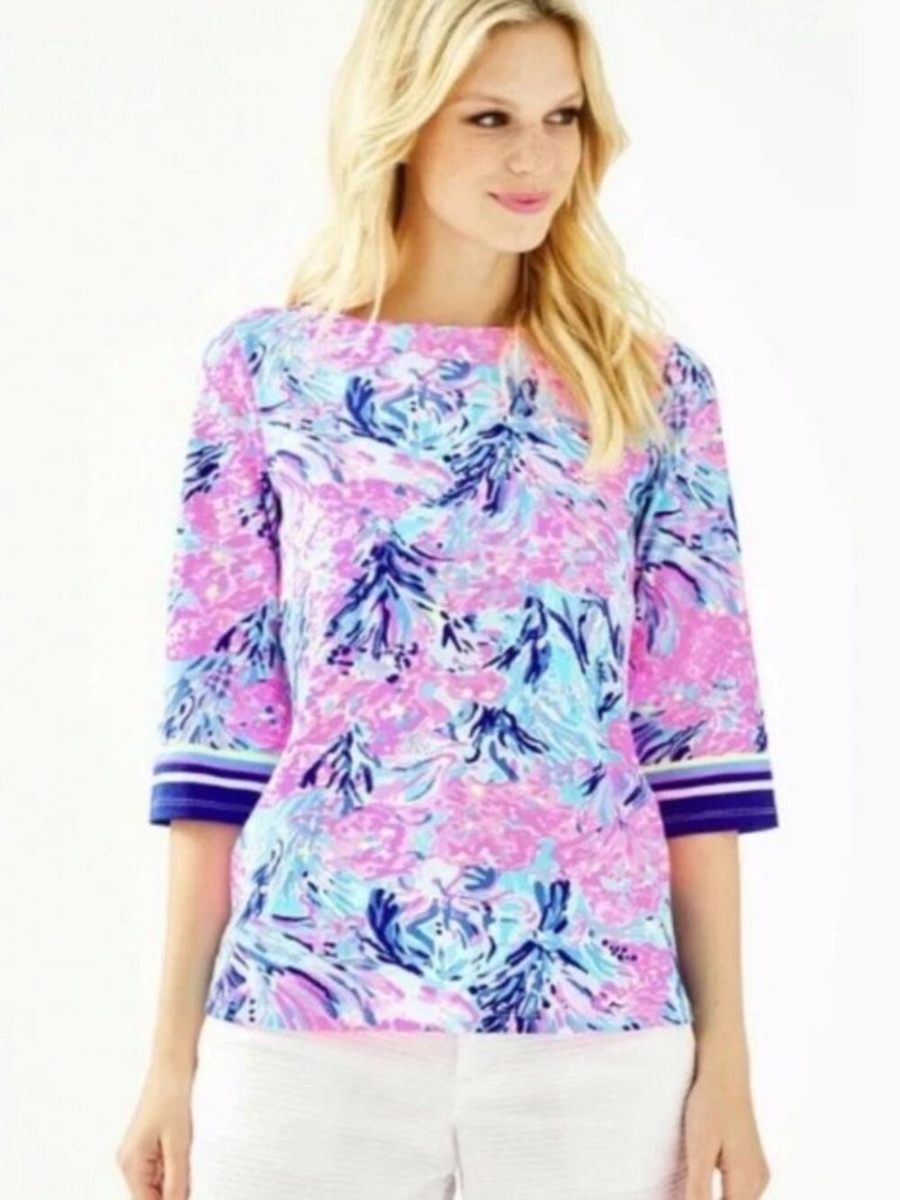 NWOT Lilly Pulitzer Fan Sea Pants SIze L Waverly Periwinkle Tee 3/4 Sleeve NEW